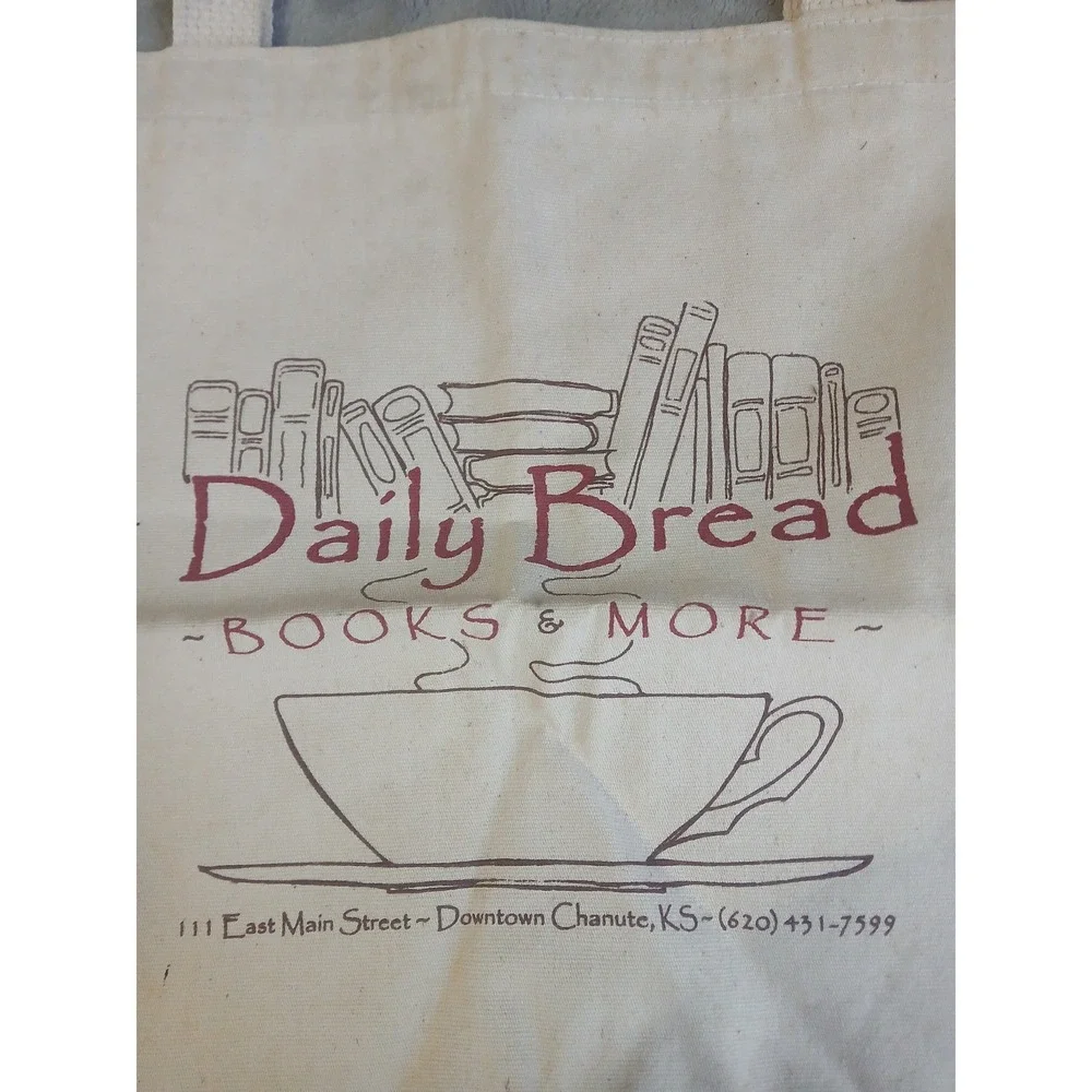 Daily Bread Books &‎ More Canvas Tote Bag Cream Bookstore Coffee Graphic Kansas